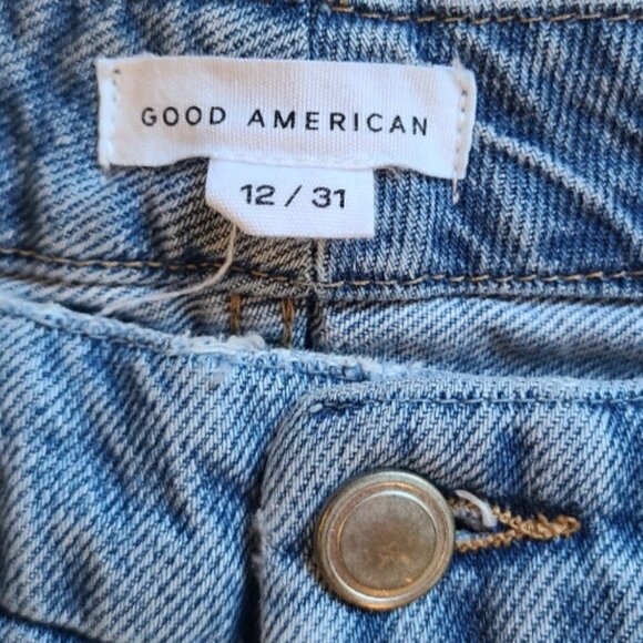 GOOD AMERICAN GOOD BOY SPLIT HEM RIPPED JEANS HIGH RISE STRAIGHT LEG sz 12/31 - Picture 7 of 8